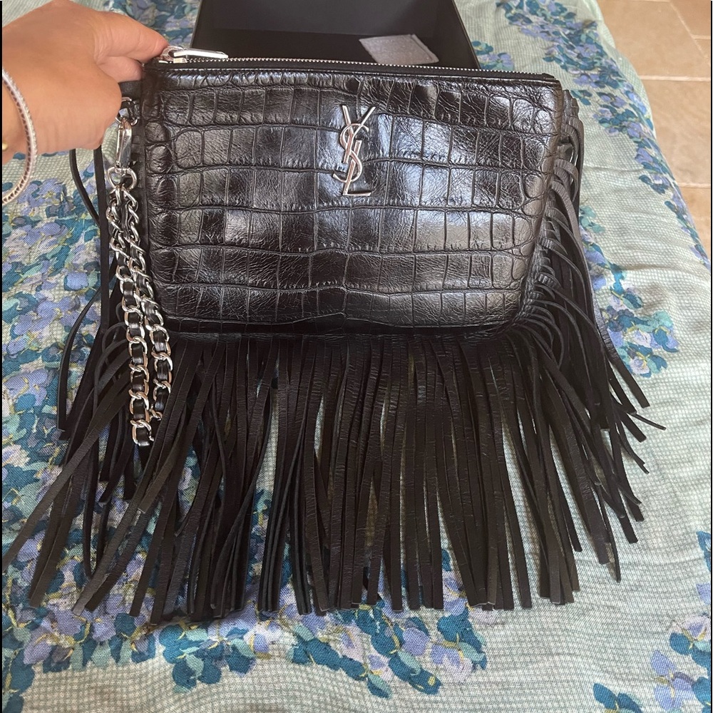 YSL wrist fringe pouch
